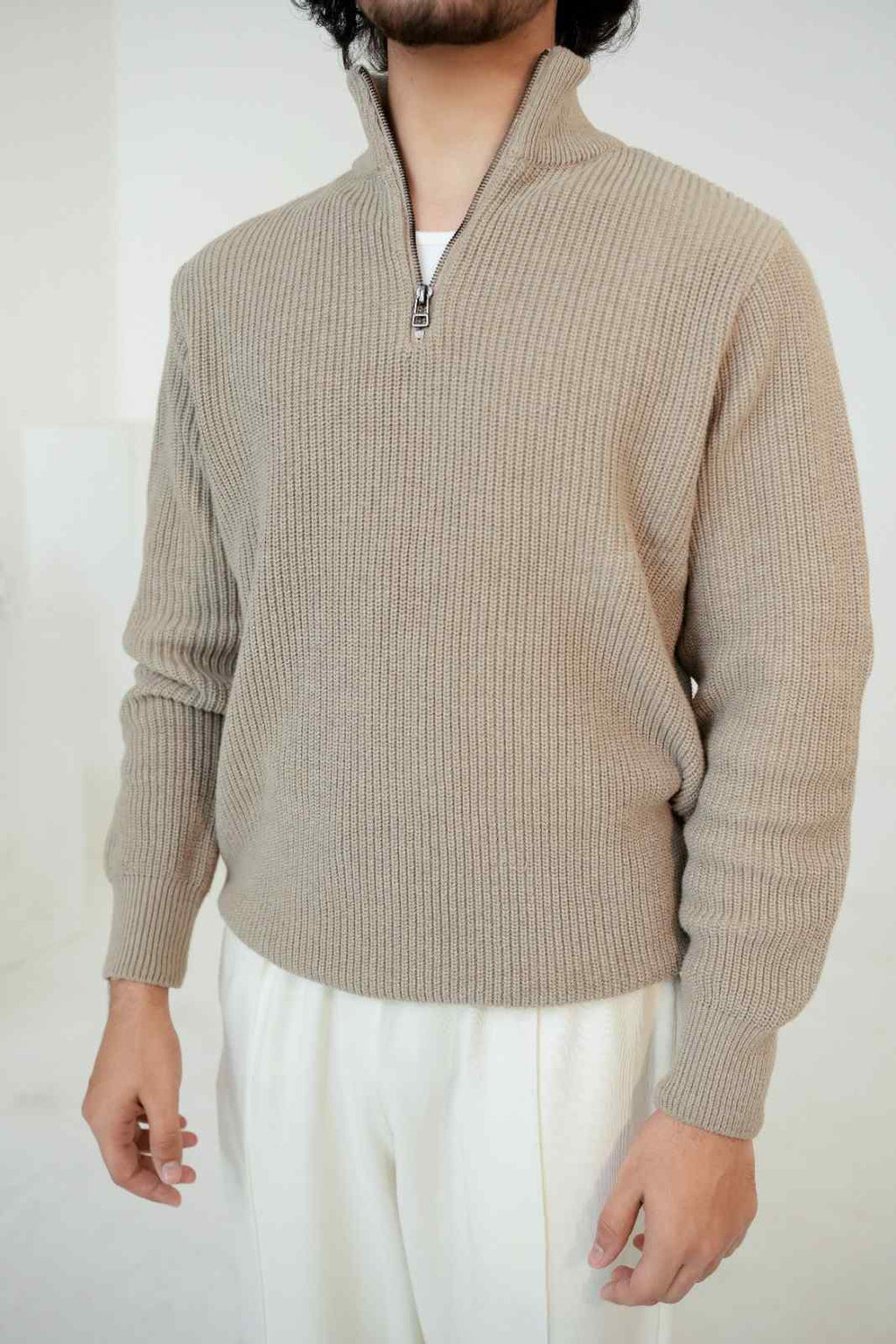 Legacy Heritage Quarter Zip Knit – Ivory Beige