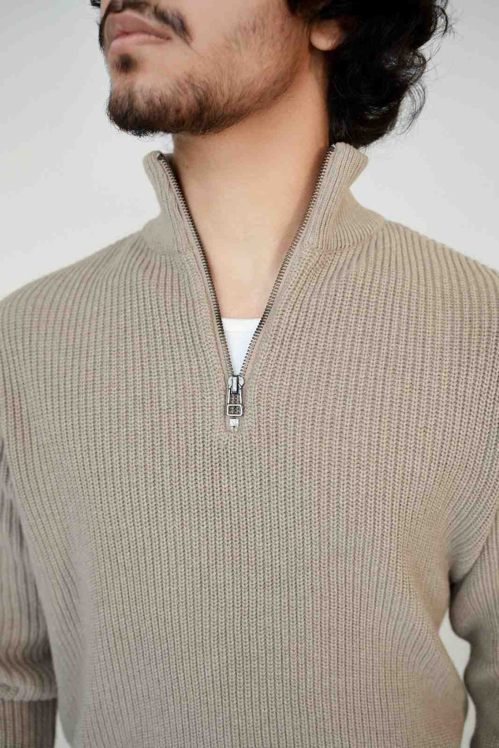 Legacy Heritage Quarter Zip Knit – Ivory Beige