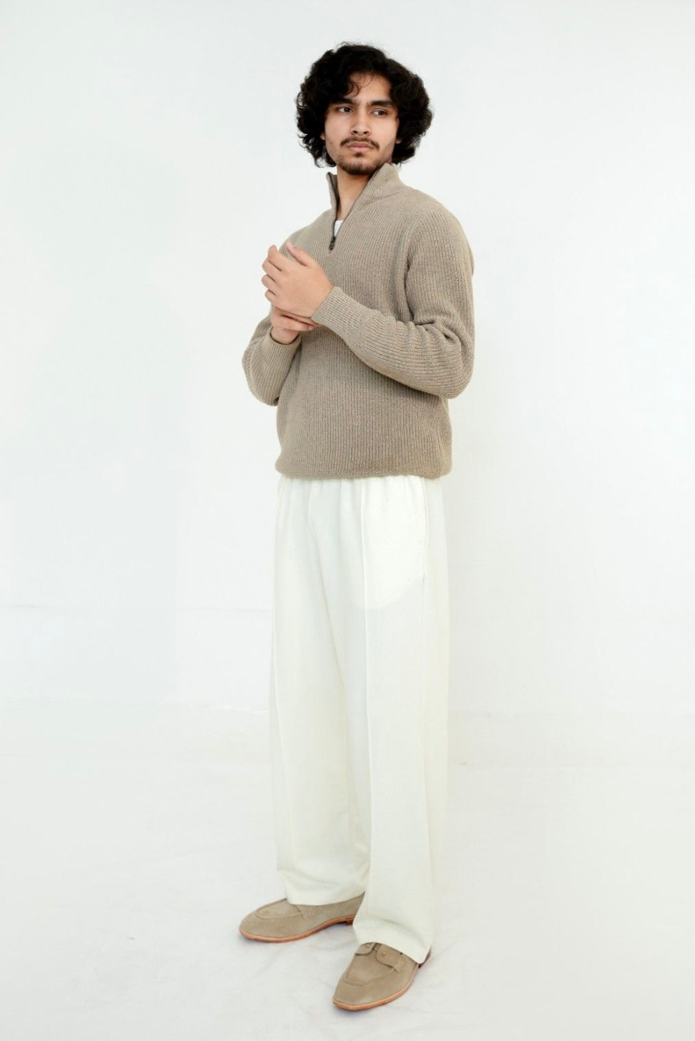 Legacy Heritage Quarter Zip Knit – Ivory Beige