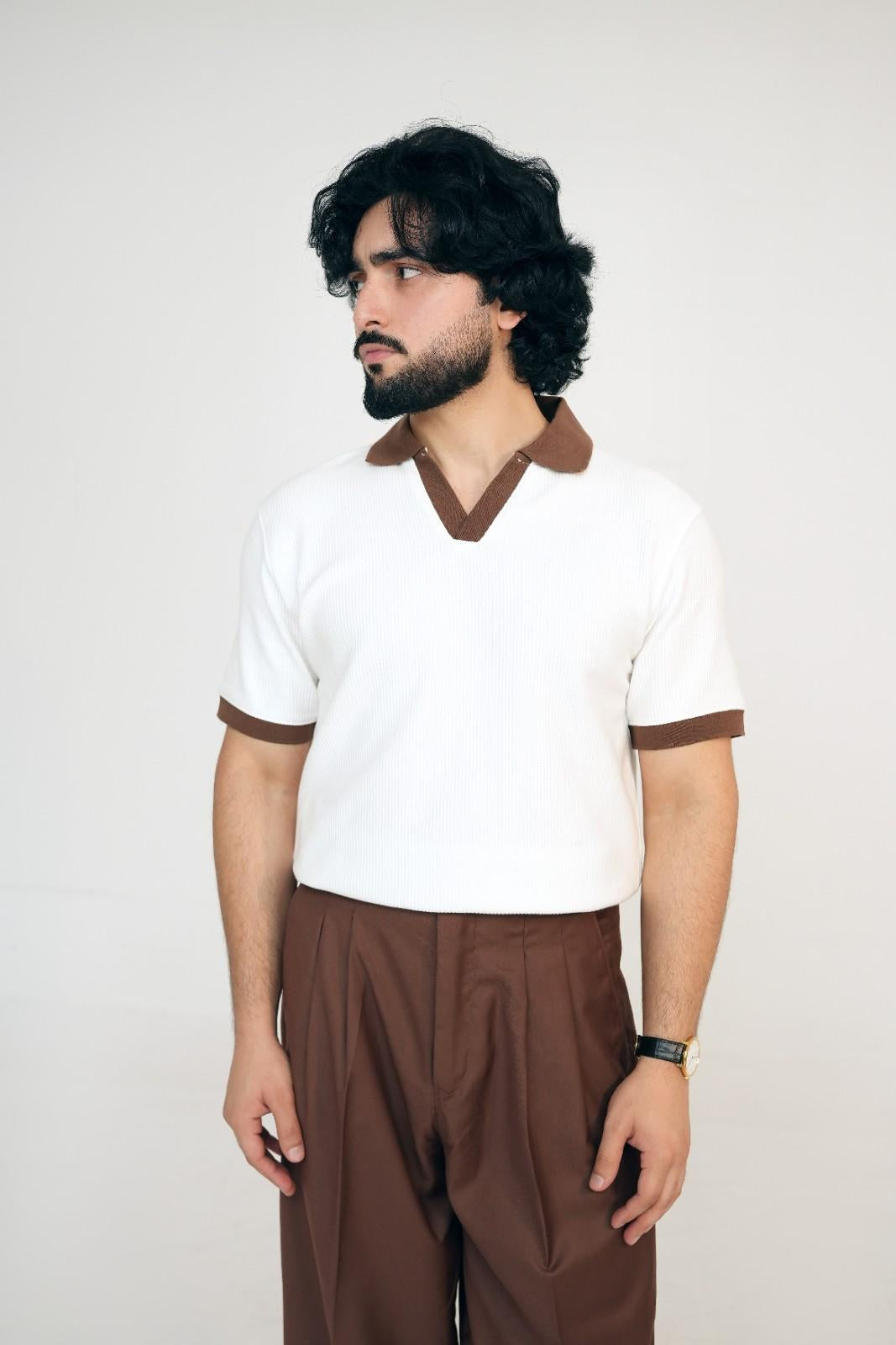 Legacy Signature Ivory Contrast V Knit Polo