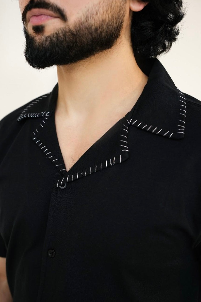 Legacy Signature Noir Stitched Cuban Collar Shirt