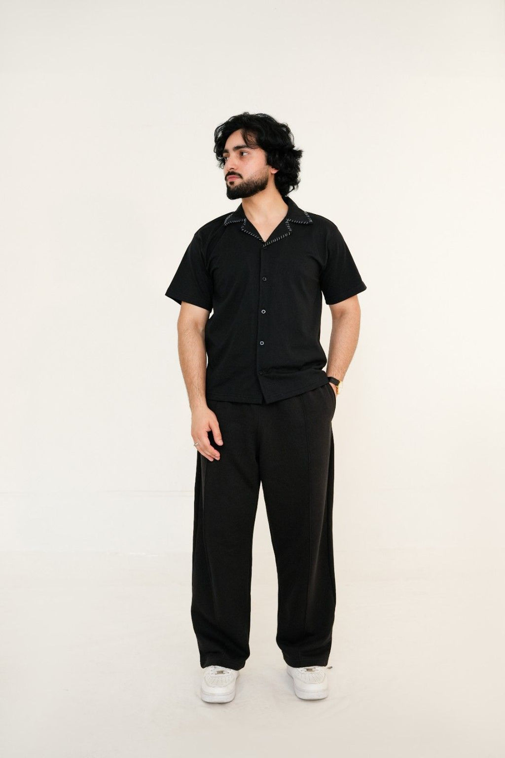 Legacy Signature Noir Stitched Cuban Collar Shirt
